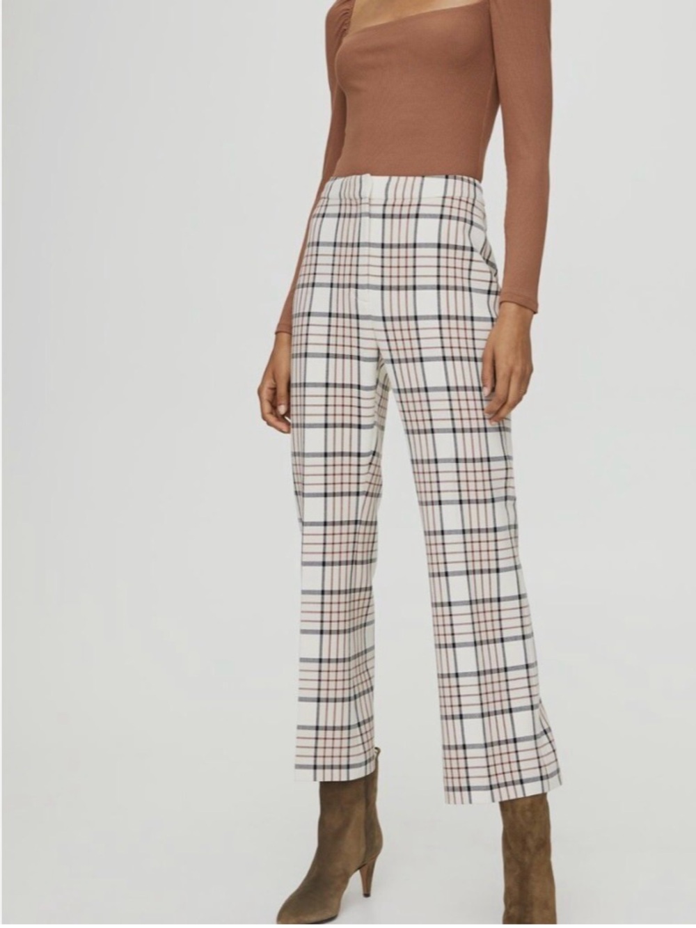 Aritzia Wilfred Cream Espace/Rustique Lily Genie Check Flared Trouser Pants